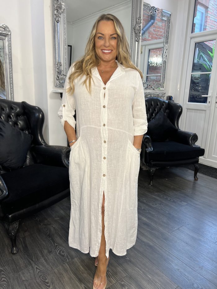 Linen Grandad Style Shirt Dress Donna's Boutique