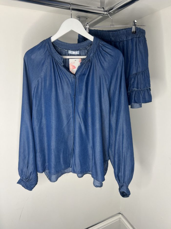 Denim Look Oversized Shirt and Skort Set - Image 3
