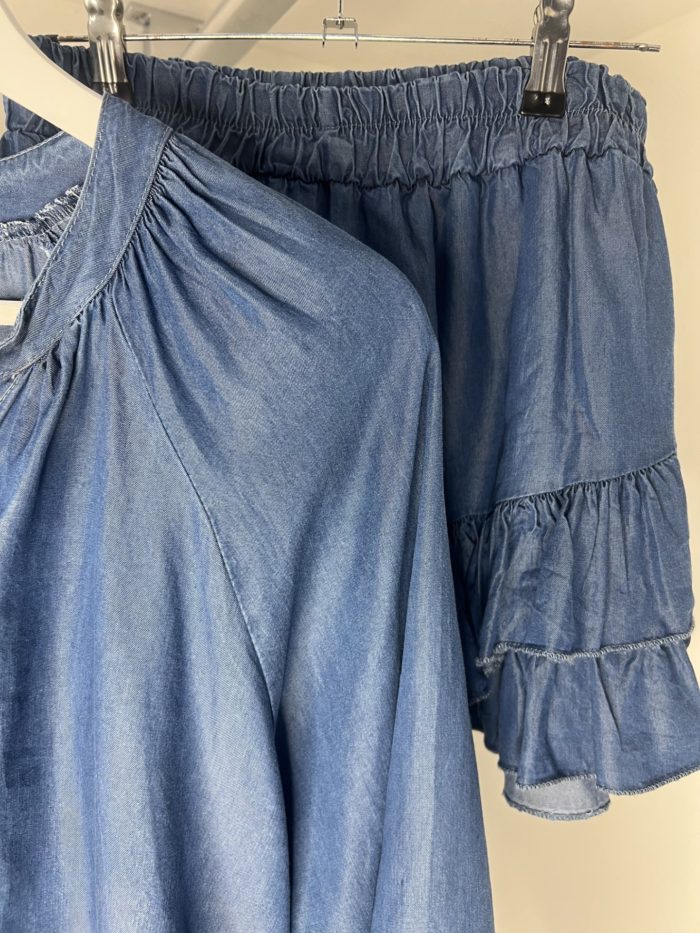 Denim Look Oversized Shirt and Skort Set - Image 4