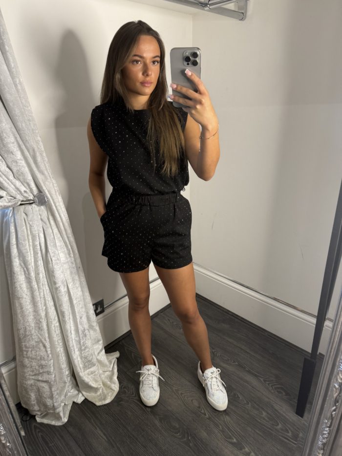 Stud Detail Tank Top And Short Set With Pockets
