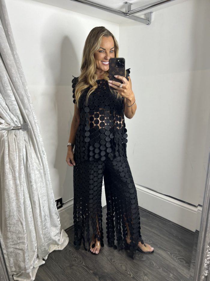 Circle Detail Tank Top and Wide Trouser Set - Image 2