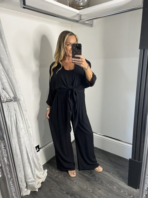 black tie tiop and trouser set