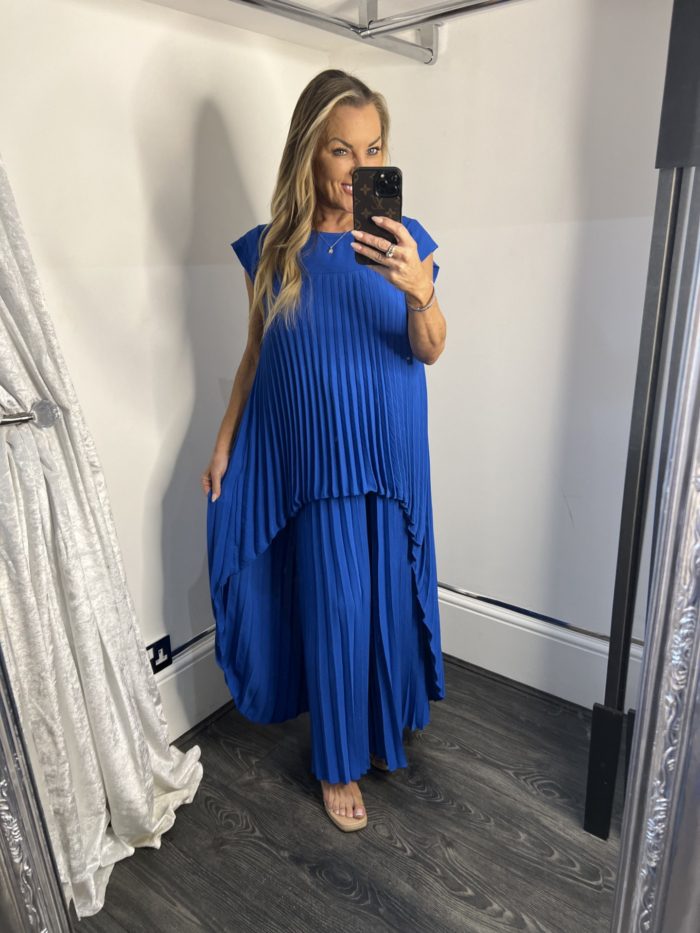 Pleated Asymmetric Top and Wide Leg Trouser Set - Image 5