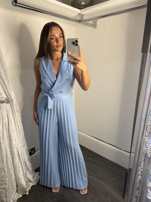 blue plested trouser jumpsuit