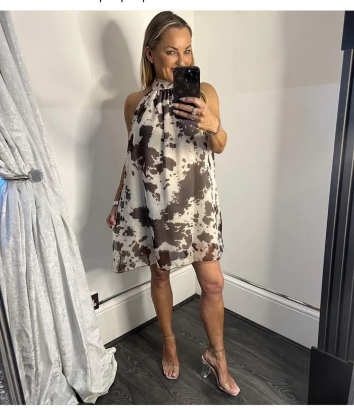 Cow Print Halterneck Chiffon Dress