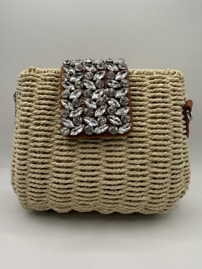 Cream Woven Diamante Bag