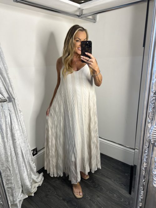 cream mesh long dress