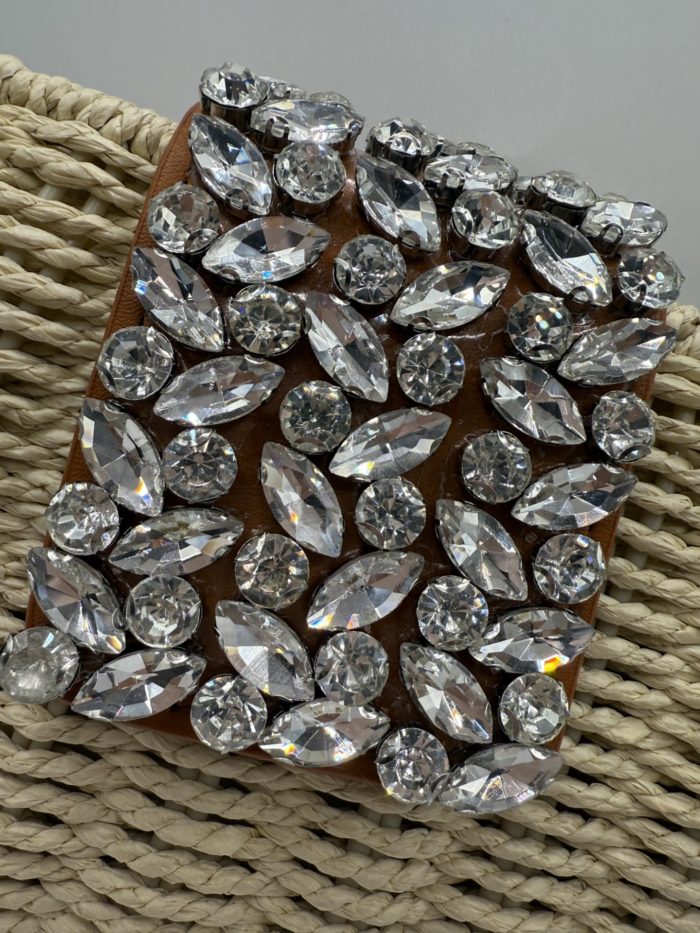 Cream Woven Diamante Bag - Image 2