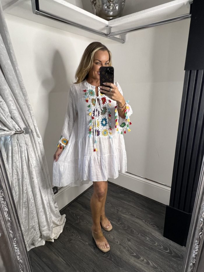 Cotton Mix Crochet Front Tunic Dress