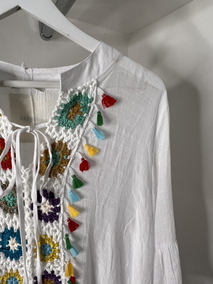 Cotton Mix Crochet Front Tunic Dress - Image 3
