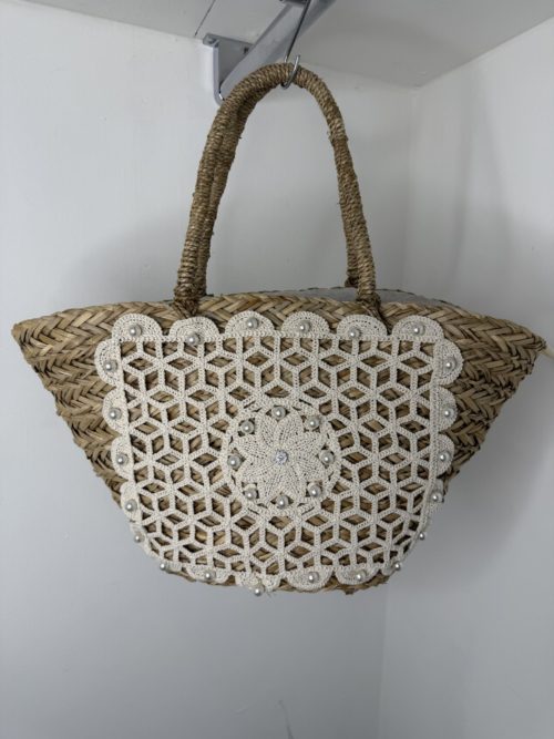 floral crochet tweed beachg bag