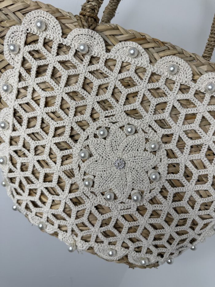 Floral Crochet Straw Beach Bag - Image 2