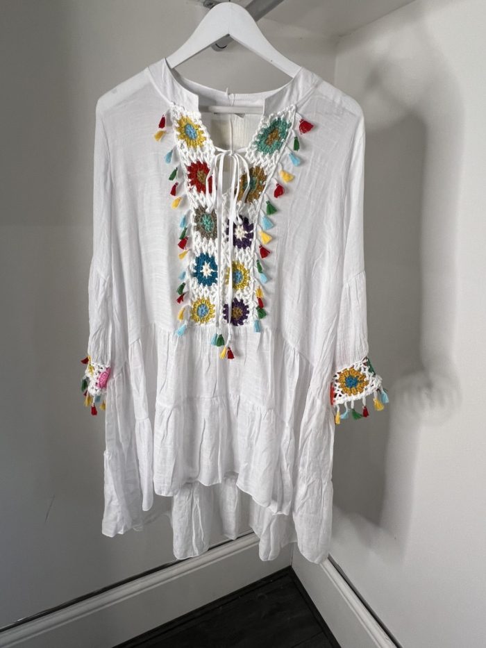 Cotton Mix Crochet Front Tunic Dress - Image 2