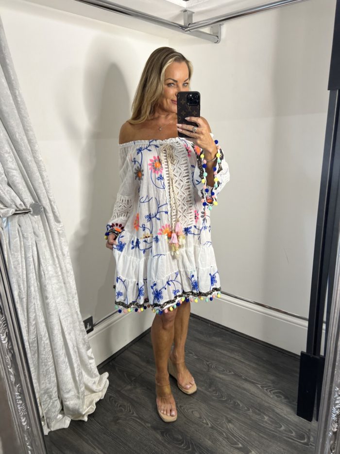 Embroidered Floral And Pom Pom Detail Tunic Dress - Image 2