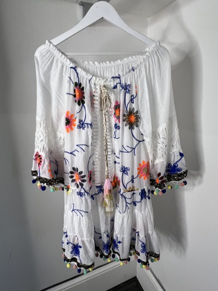 Embroidered Floral And Pom Pom Detail Tunic Dress - Image 3
