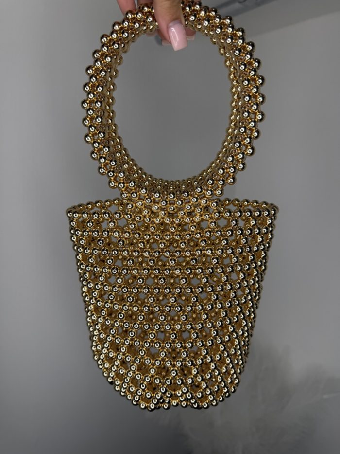 Gold Pearl Circle Handle Bag