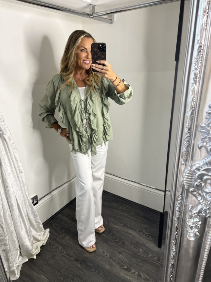 100% Cotton Ruffle Detail Blouse With Three Tie Detail - Image 2