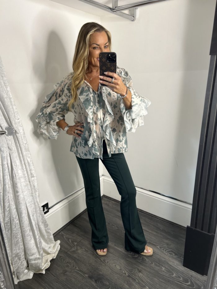 Sheer Jade Green Ruffle Blouse