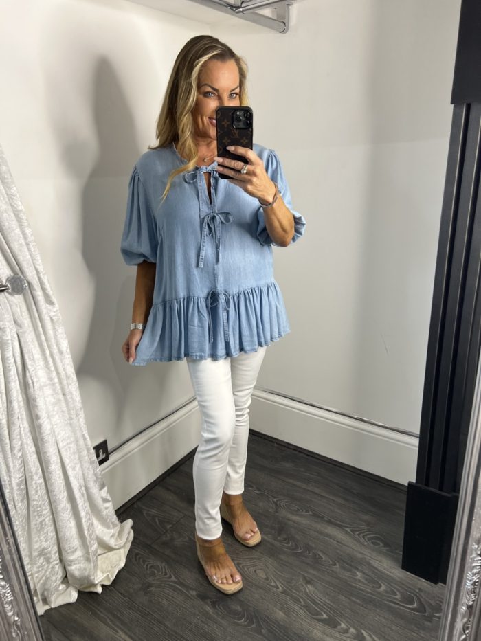 Light Denim Three Tie Detail Tunic Top