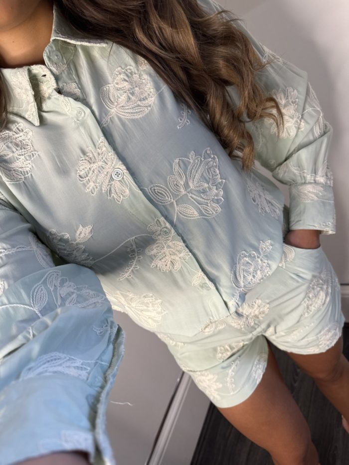 Embroidered Floral Design Shirt And Short Co-ords - Image 3