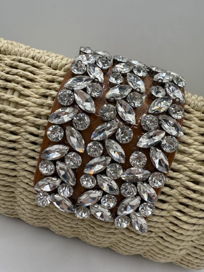 Cream Woven Diamante Clutch Bag - Image 2