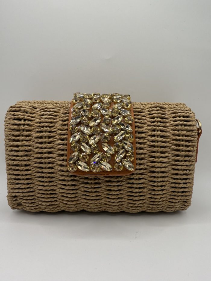 Woven Gold Diamante Clutch Bag