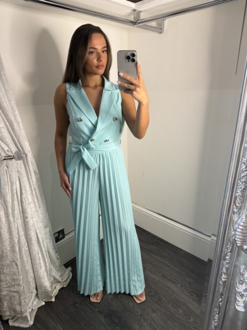 teal pleted truser jumpsuit