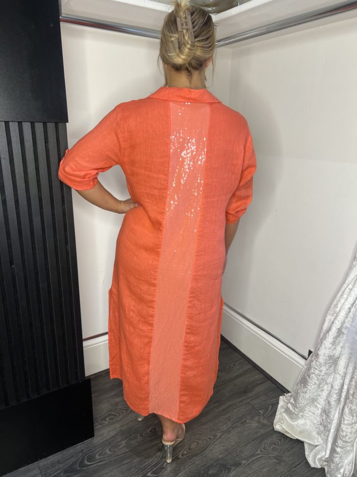 Linen Shirt Dress With Sequin Detail - Image 12