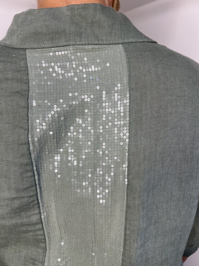Linen Shirt Dress With Sequin Detail - Image 7