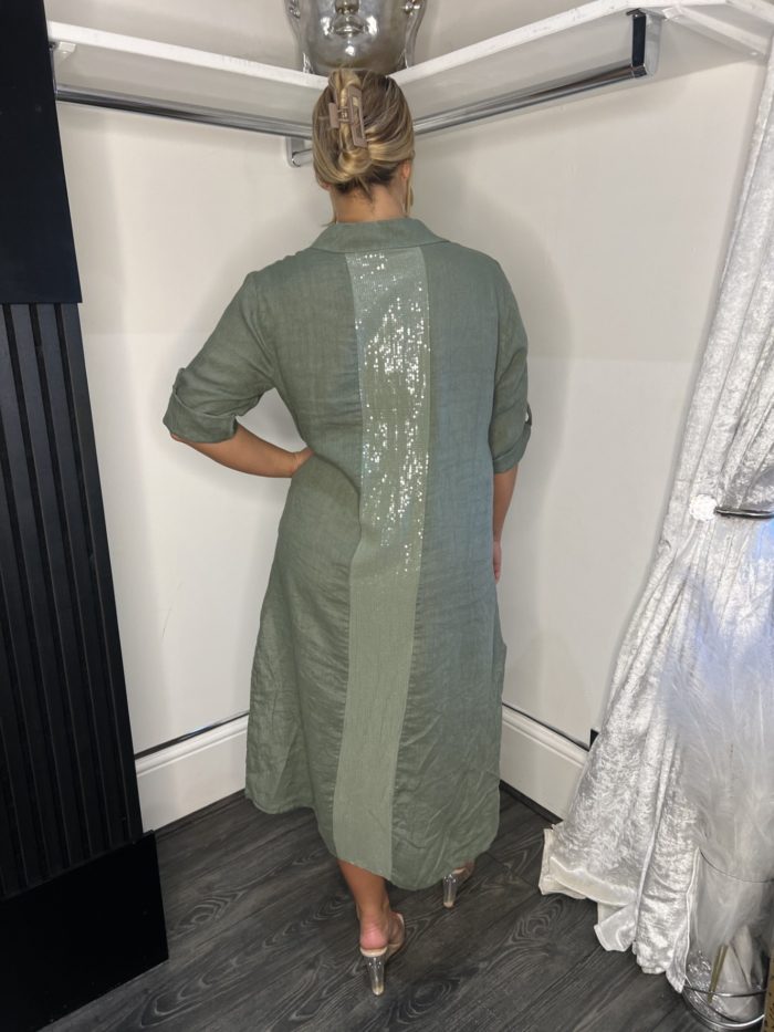 Linen Shirt Dress With Sequin Detail - Image 6