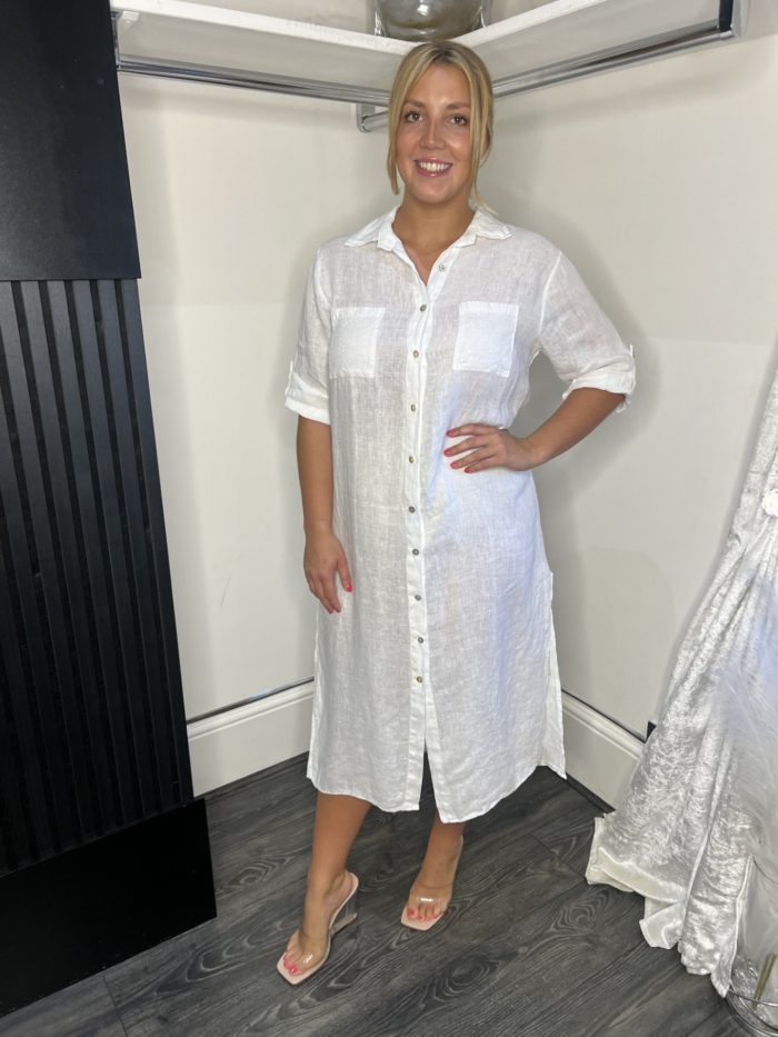 Linen Shirt Dress With Sequin Detail - Image 8