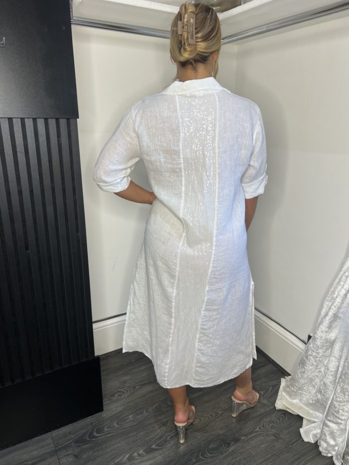 Linen Shirt Dress With Sequin Detail - Image 9
