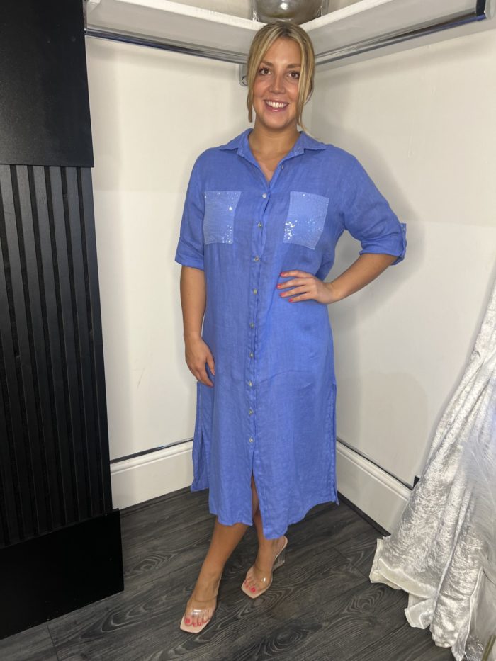 Linen Shirt Dress With Sequin Detail