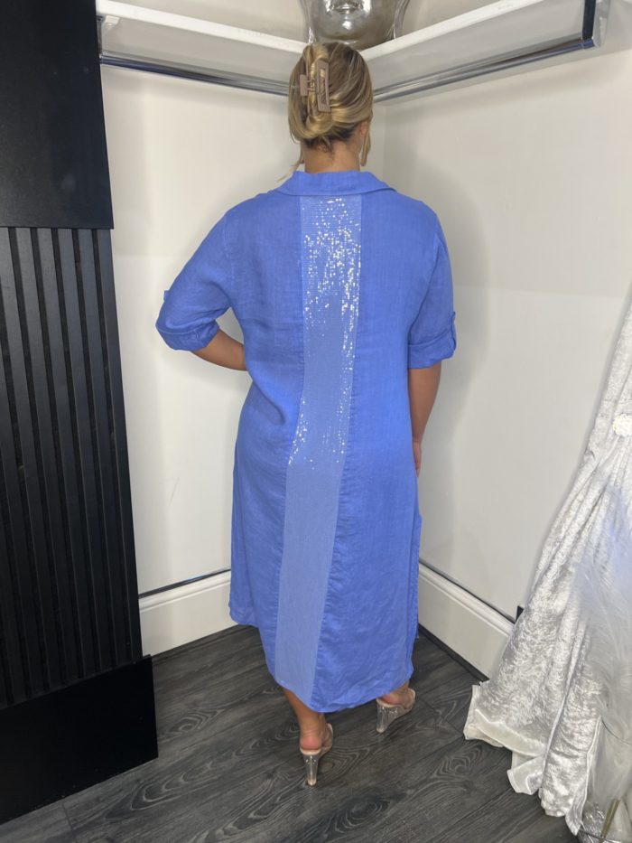 Linen Shirt Dress With Sequin Detail - Image 3