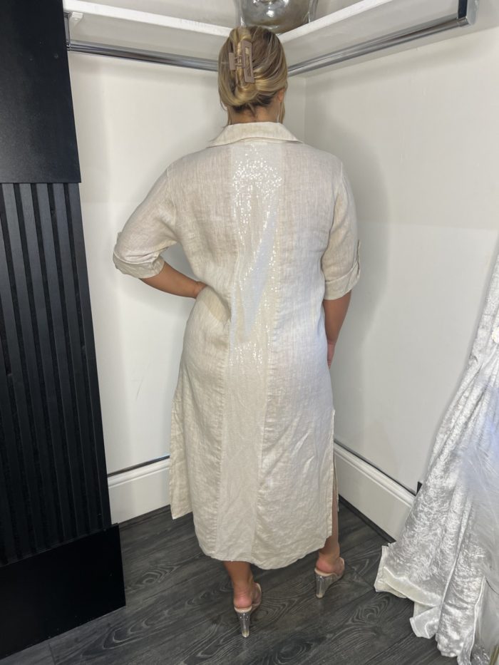Linen Shirt Dress With Sequin Detail - Image 15