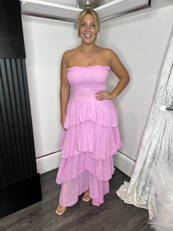 Baby Pink Bandeau Style Ra Ra Dress