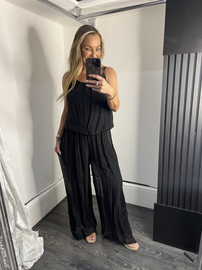 Silk Mix Spaghetti Strap Detail Jumpsuit - Image 4