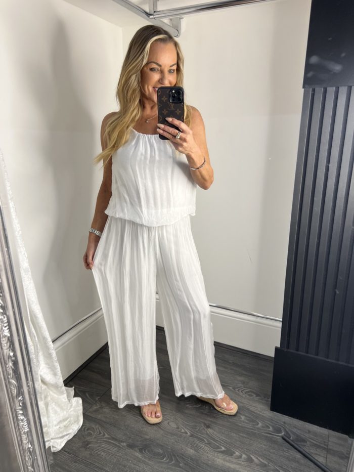 Silk Mix Spaghetti Strap Detail Jumpsuit