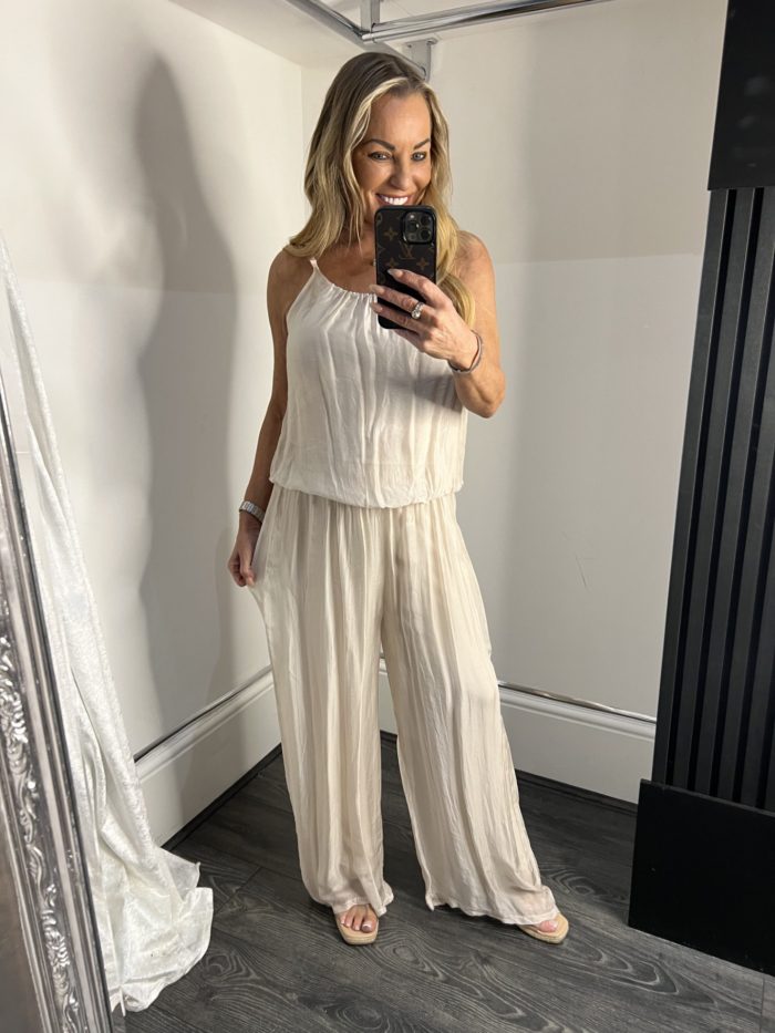 Silk Mix Spaghetti Strap Detail Jumpsuit - Image 3