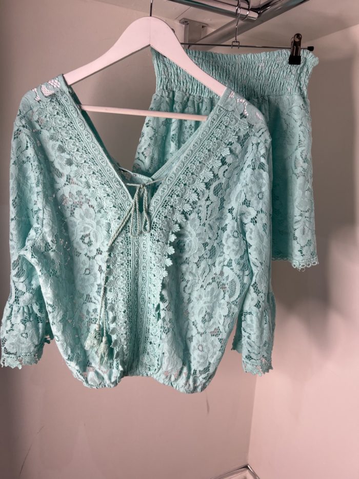 Turquoise Lace Detail Tunic Top and Short Set - Image 3