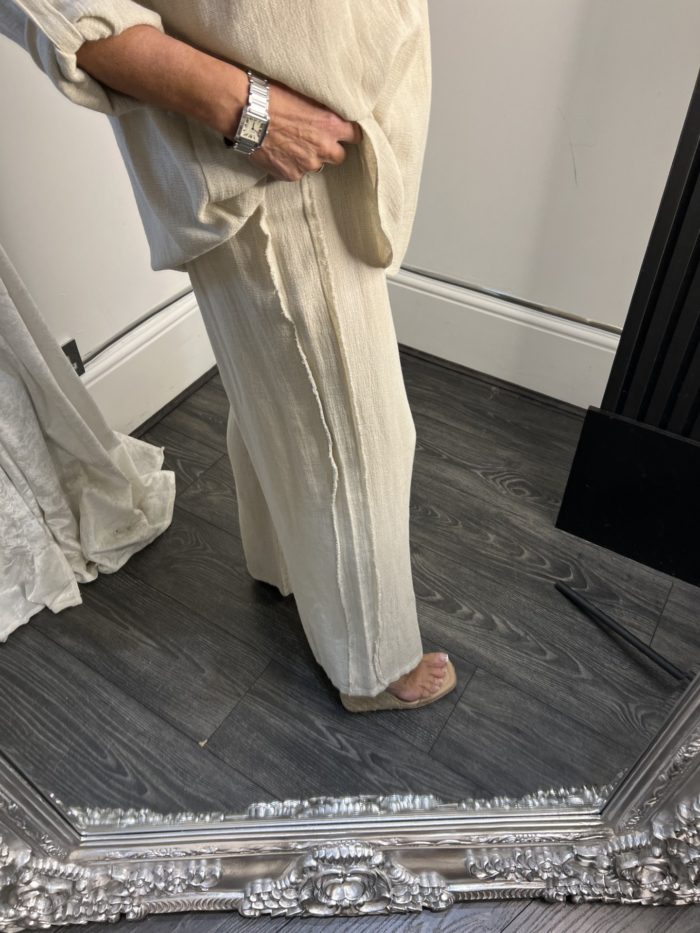 Cotton/Linen Mix V Neck Top and Wide Leg Trouser Set - Image 5