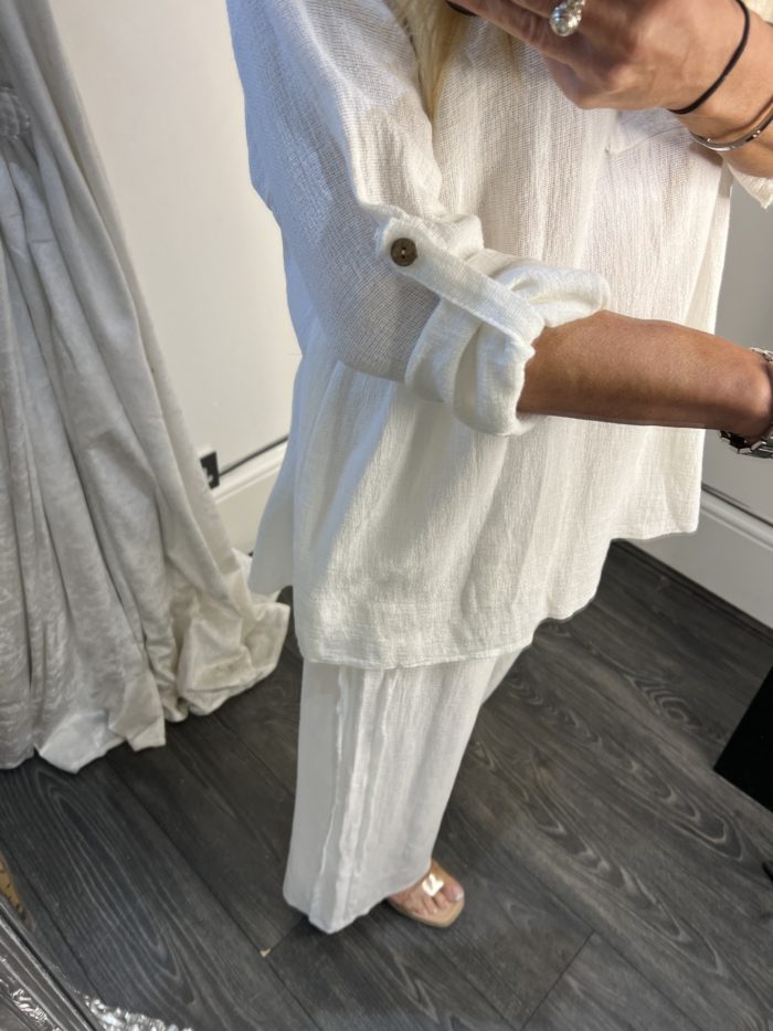 Cotton/Linen Mix V Neck Top and Wide Leg Trouser Set - Image 7