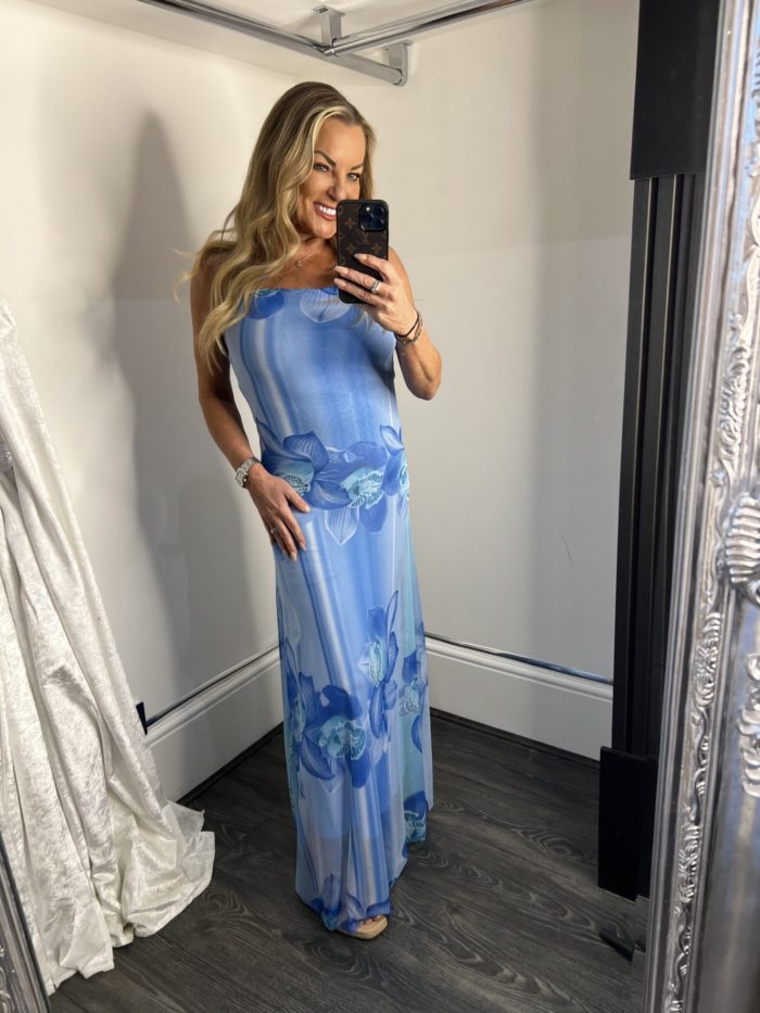 Mesh Floral Design Fitted Maxi Dress