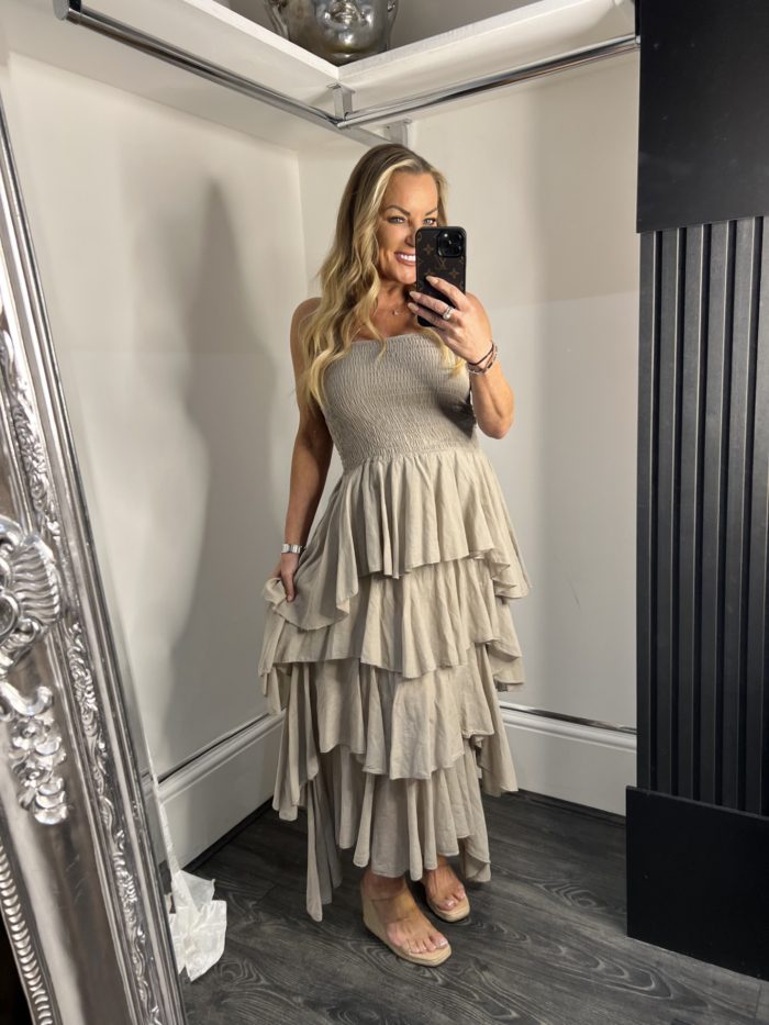 Bandeau Style Ra Ra Maxi Dress