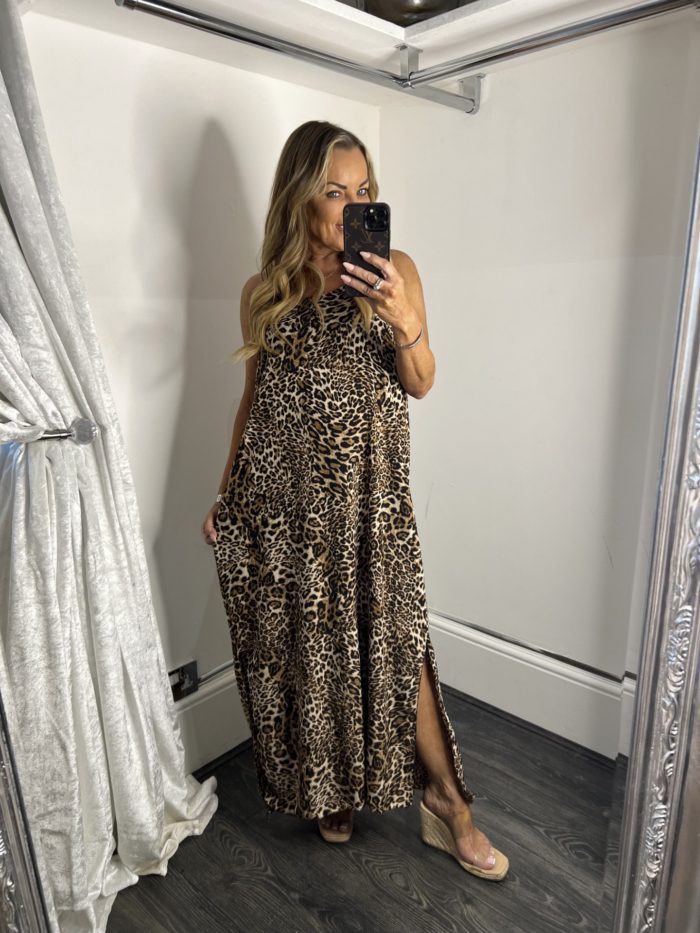 Satin Feel Animal Print Maxi With Double Side Split Detail