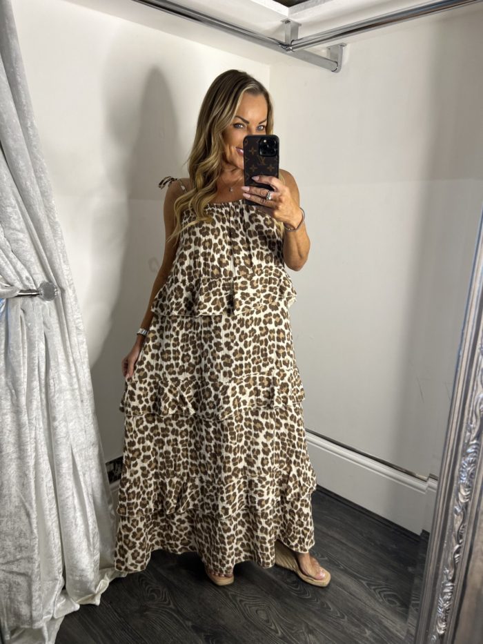 Leopard Print Cheesecloth Frilled Maxi Dress
