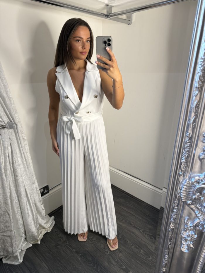 Pleated Wide Leg Tailored Jumpsuit