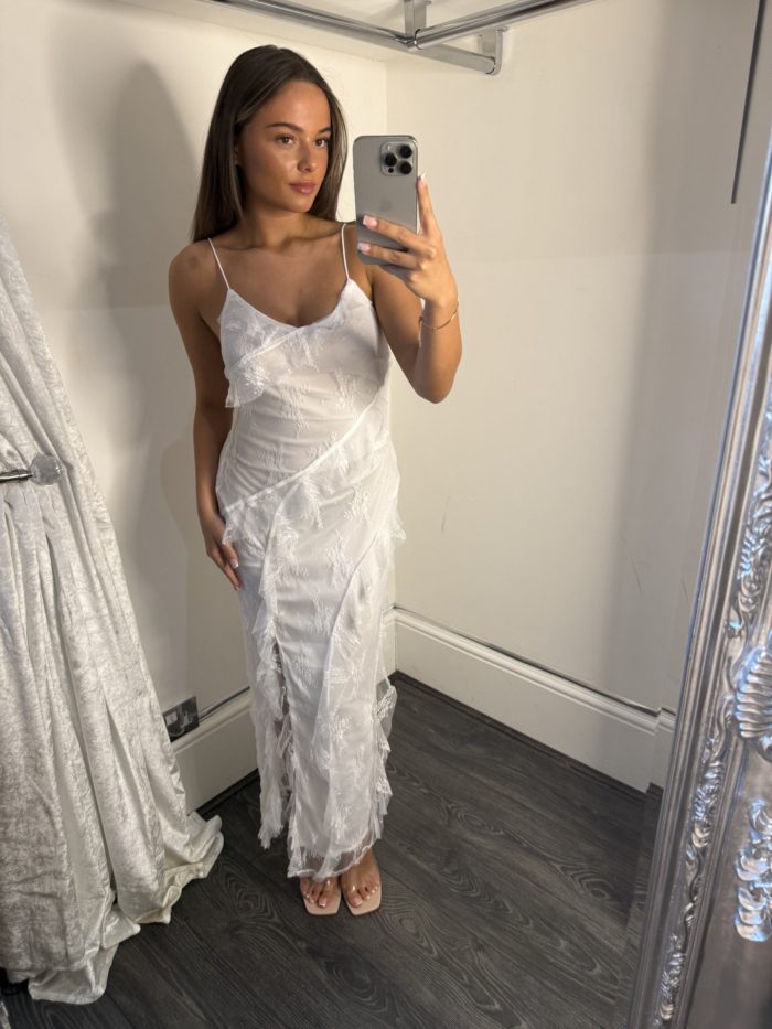 Spaghetti Strap Maxi Dress With Lace Detail And Side Split