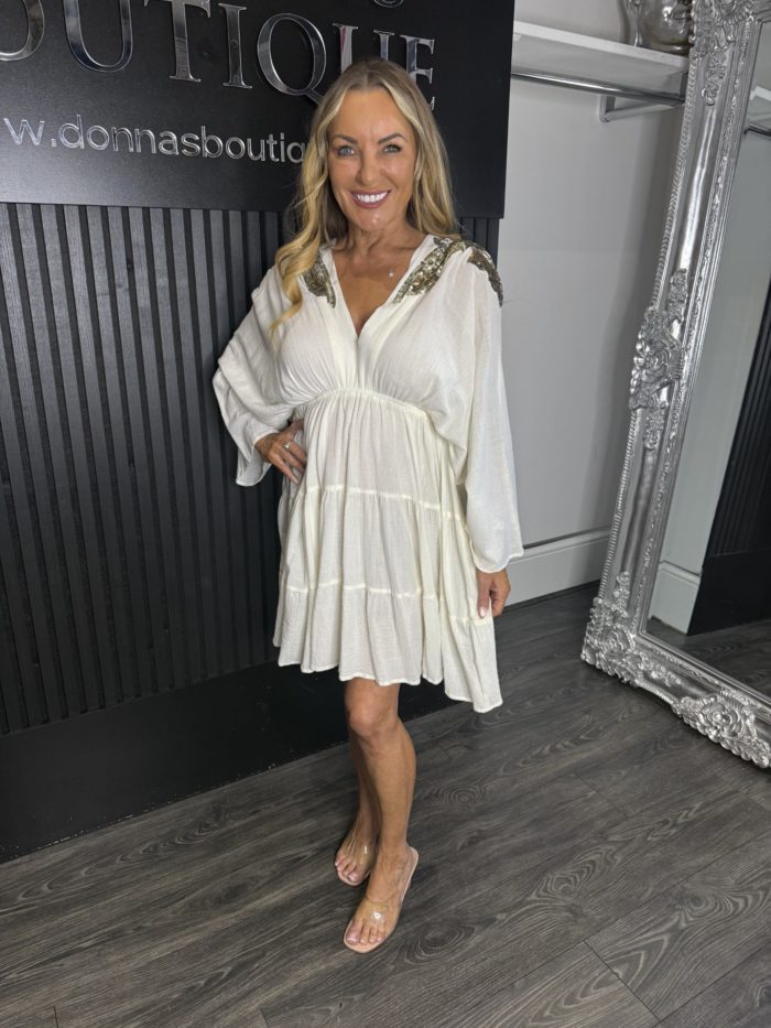 Sequin Embellished Elasticated Waist Tunic Dress
