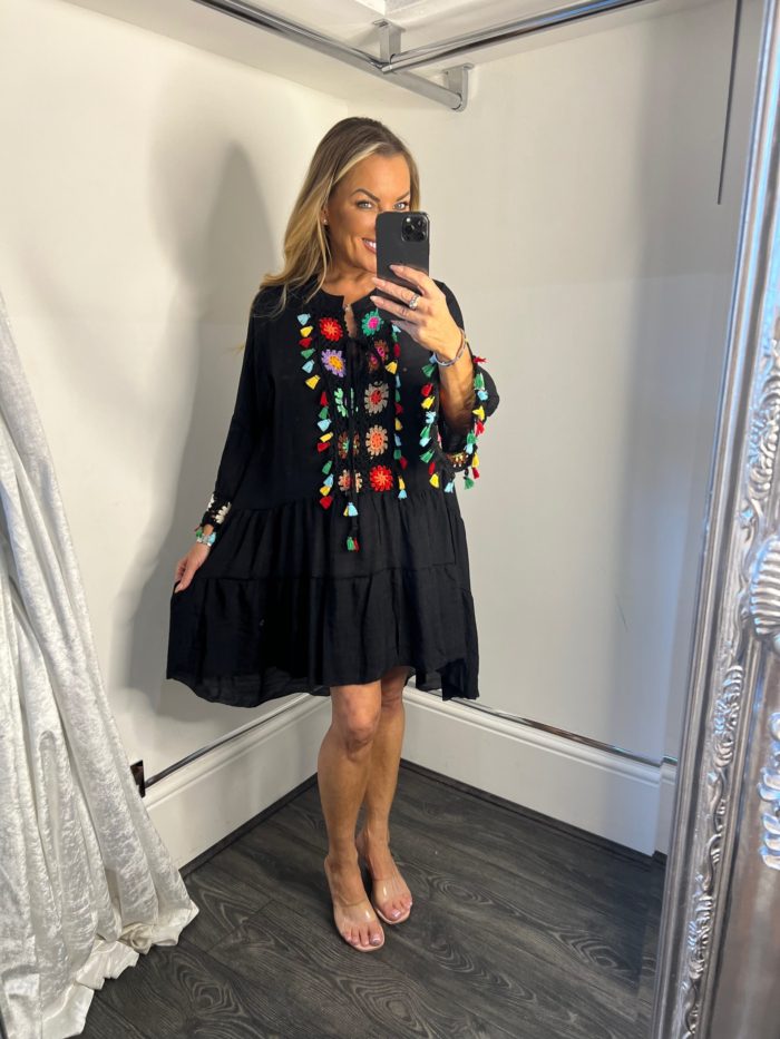 Cotton Mix Crochet Front Tunic Dress
